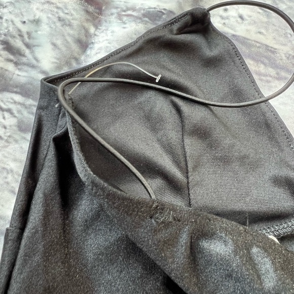 NEW Timing women’s Small Thong Satin Spandex spaghetti strap black bodysuit NWO - Picture 5 of 11